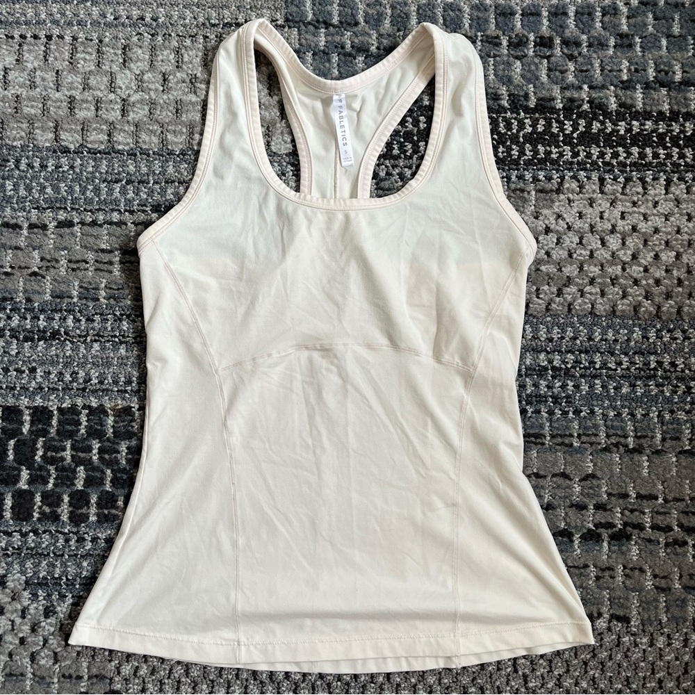Women’s Fabletics Racerback Tank Top, Workout Top in Dusty Pink, Cream Siz Small
